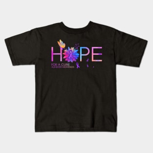 Hope For A Cure Alzheimer Awareness Flower Butterfly Gift Kids T-Shirt